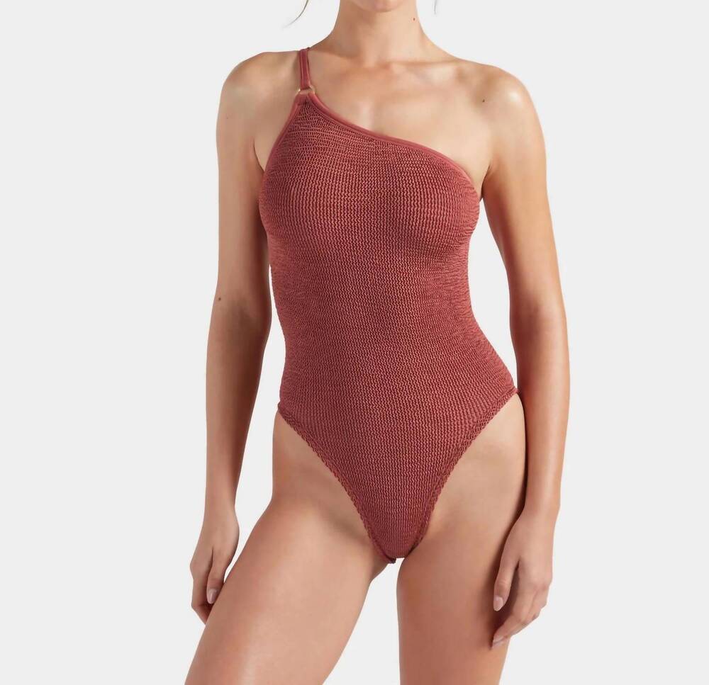 NEW HUNZA G clara with hoop swimsuit in metallic rosewood
